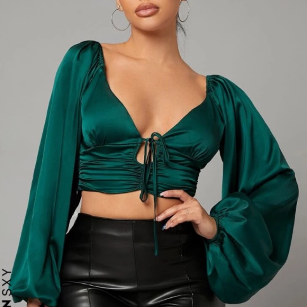 Green Satin Crop Top